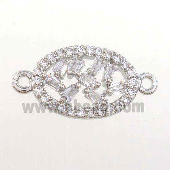 copper oval connector paved zircon, platinum plated