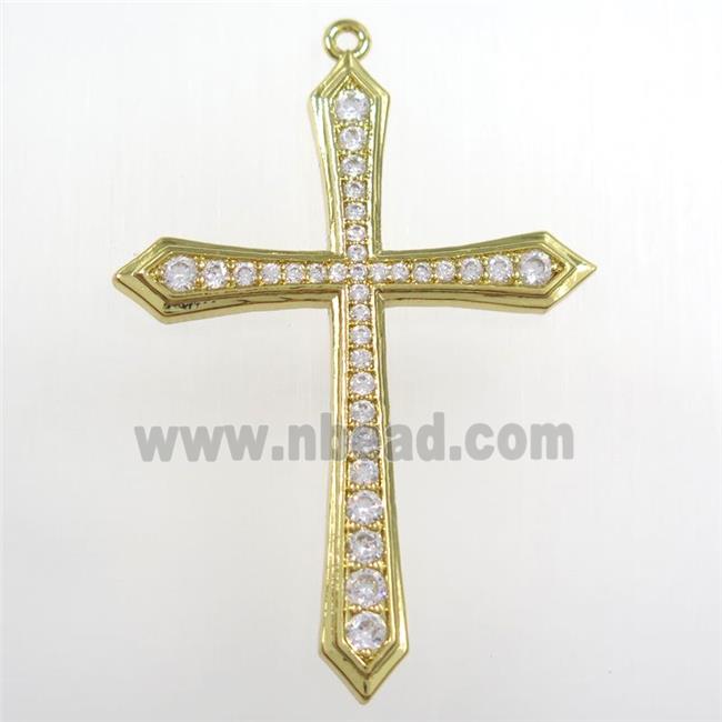 copper cross pendant paved zircon, gold plated