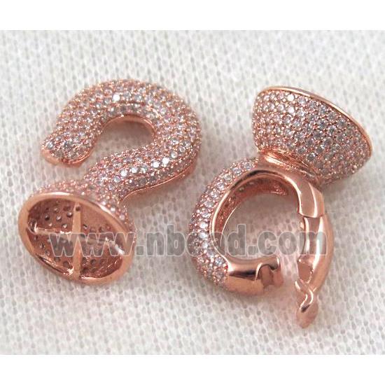 copper connector paved zircon, rose gold plated