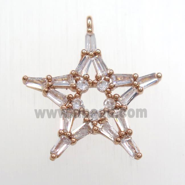 copper star pendant paved zircon, rose gold