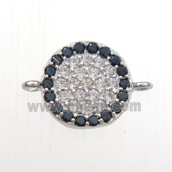 copper circle connector paved zircon, platinum plated