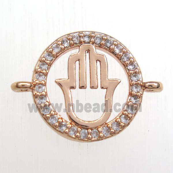 copper hamsahand connector paved zircon, rose gold