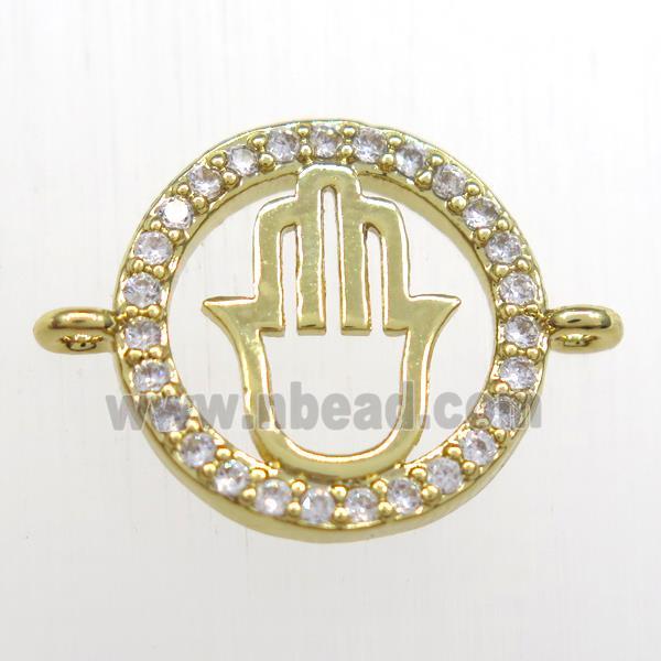 copper hamsahand connector paved zircon, gold plated