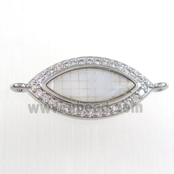 copper eye connector paved zircon, platinum plated