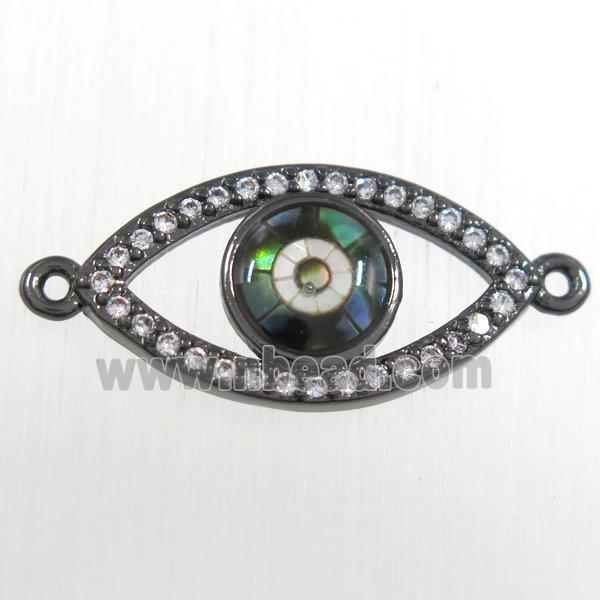 copper eye connector paved zircon with abalone shell, black plated