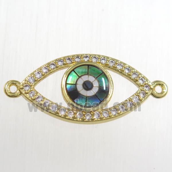 copper eye connector paved zircon with abalone shell, gold plated