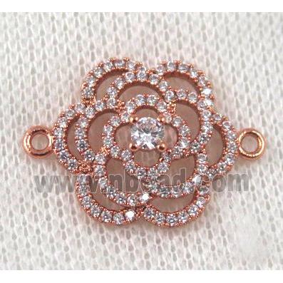 copper flower connector paved zircon, rose gold