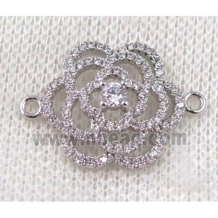 copper flower connector paved zircon, platinum plated