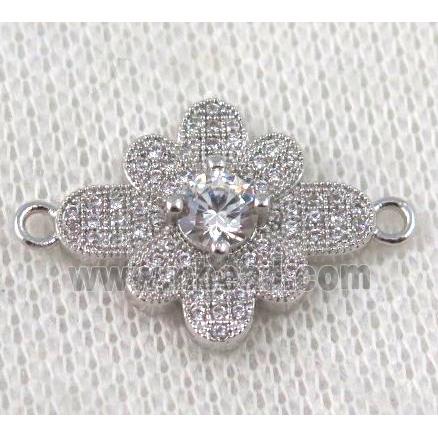 copper flower connector paved zircon, platinum plated