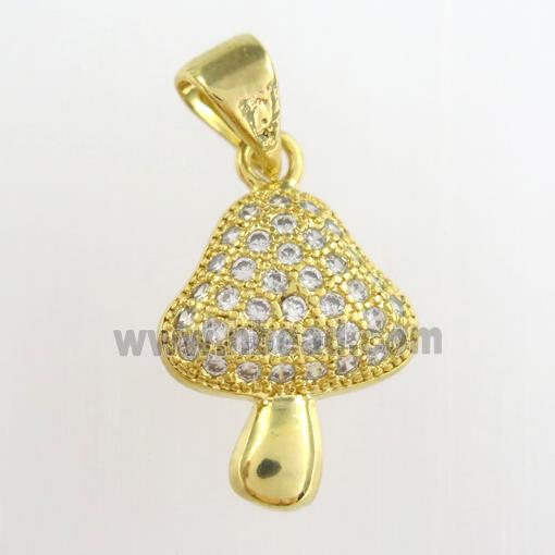 Copper Mushroom Pendant Pave Zircon Gold Plated