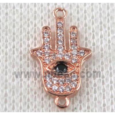 copper hamsahand connector paved zircon, rose gold