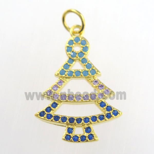 christmas tree, copper pendants paved zircon, gold plated