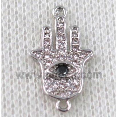 copper hamsahand connector paved zircon, platinum plated