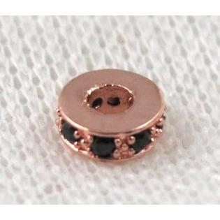 copper rondelle beads paved zircon, rose gold