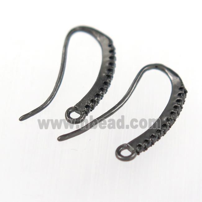 copper earring hook paved zircon, black plated