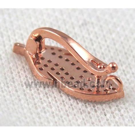 copper pendant paved zircon, leaf, rose gold