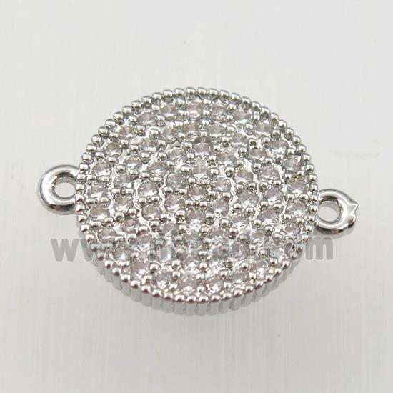 copper circle connector paved zircon, platinum plated