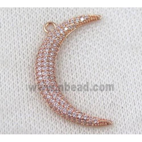 copper crescent pendant paved zircon, rose gold