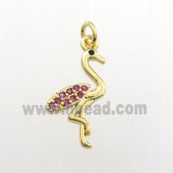 copper crane pendant paved zircon, gold plated