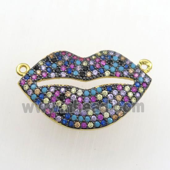 copper lip pendant paved zircon, multicolor, gold plated