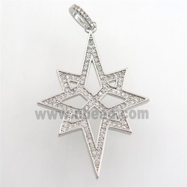 copper northstar pendant paved zircon, platinum plated