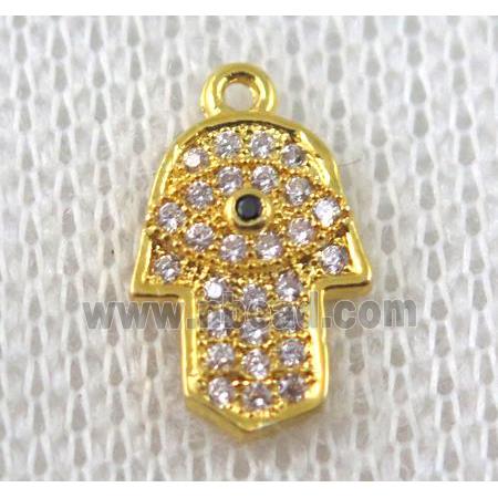 copper hamsahand pendant paved zircon, gold plated