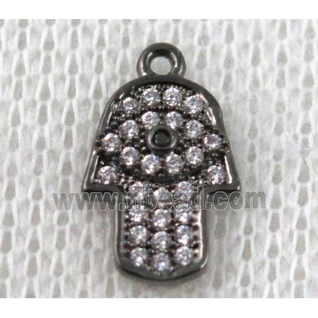 copper hamsahand pendant paved zircon, black plated