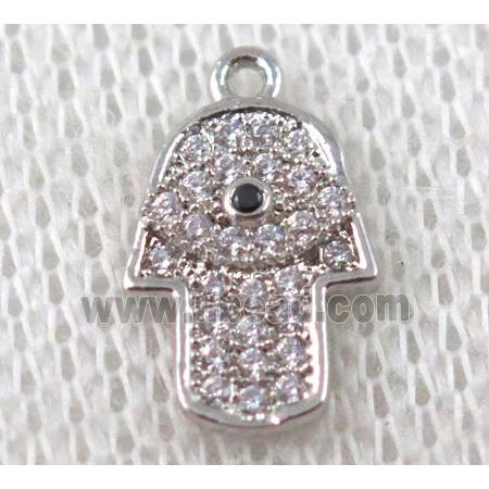 copper hamsahand pendant paved zircon, platinum plated