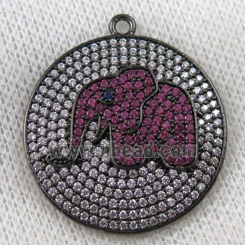 copper pendant paved zircon, elephant, black plated