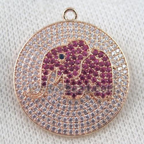 copper pendant paved zircon, elephant, rose gold