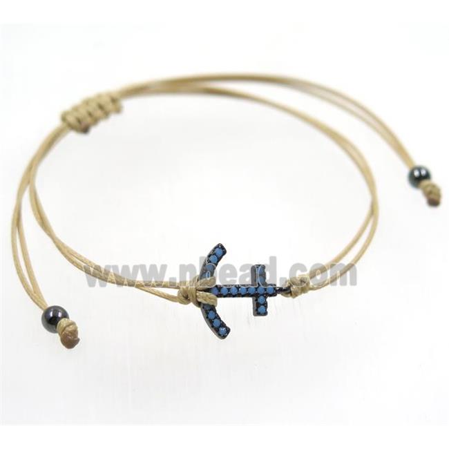 handmade bracelet with anchor pave zircon, nylon wire