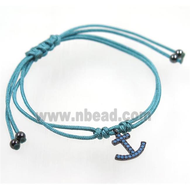 handmade bracelet with anchor pave zircon, nylon wire