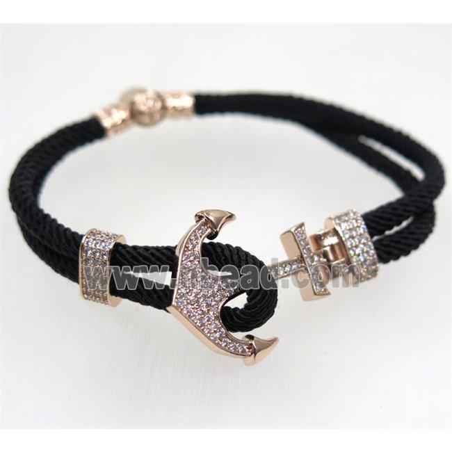 handmade bracelet with Anchor pave zircon, nylon wire