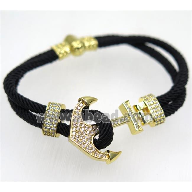 handmade bracelet with Anchor pave zircon, nylon wire