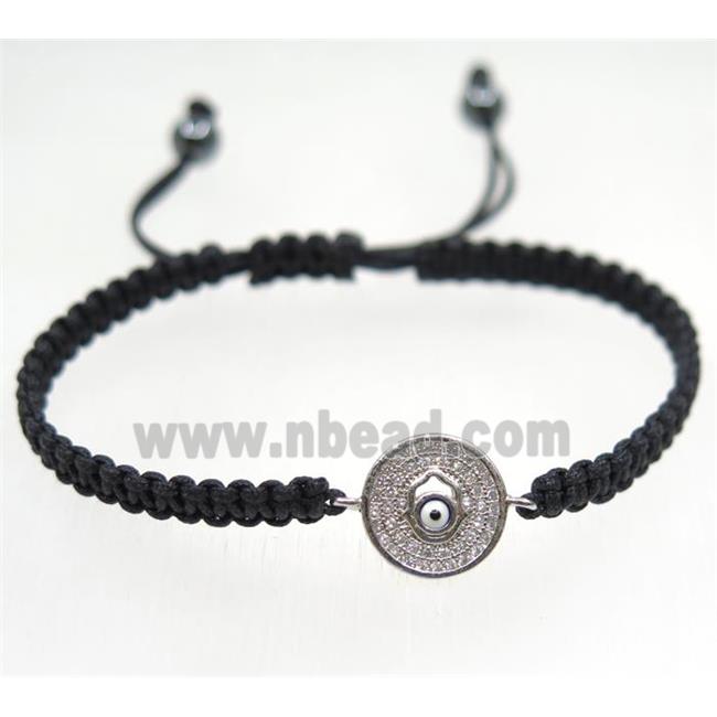 handmade bracelet with Evil eye pave zircon, nylon wire