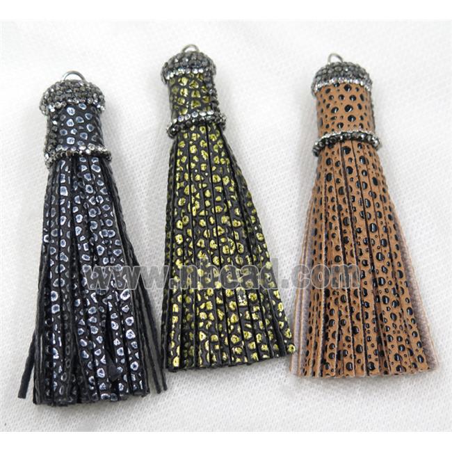 PU leather tassel pave rhinestone, mix color