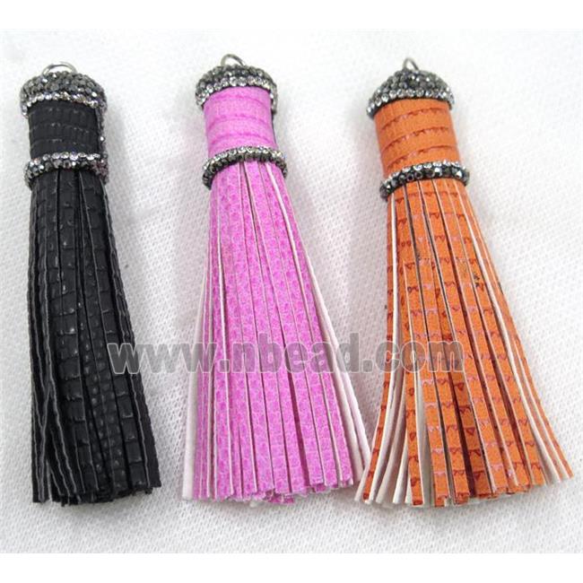 PU leather tassel pave rhinestone, mix color