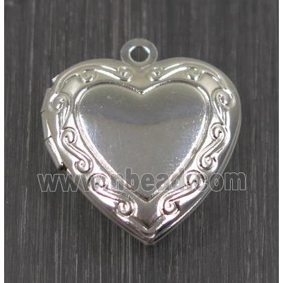 Brass heart Locket pendant, photo frame box, silver plated