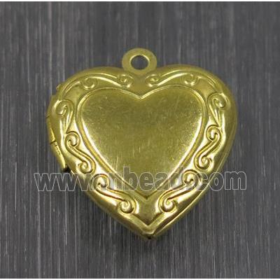 Raw Brass heart Locket pendant, photo frame box