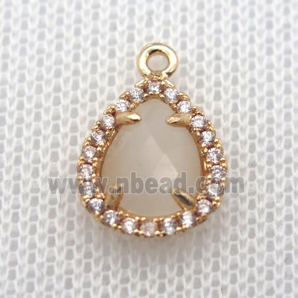 copper teardrop pendant pave zircon with crystal glass, gold plated