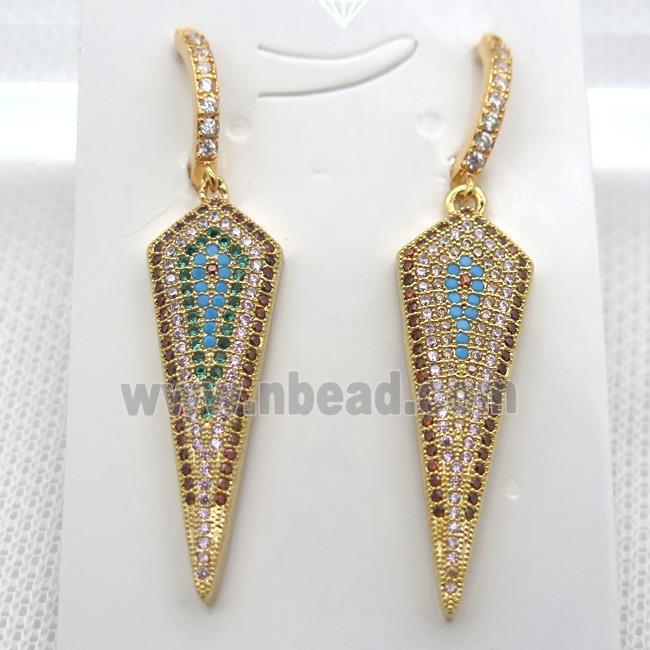 copper teardrop Hoop Earrings pave zircon, gold plated