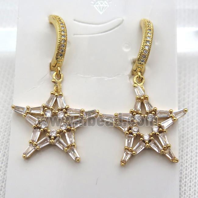 copper star Hoop Earrings pave zircon, gold plated