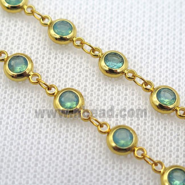 green Zircon Chain, copper, gold plated