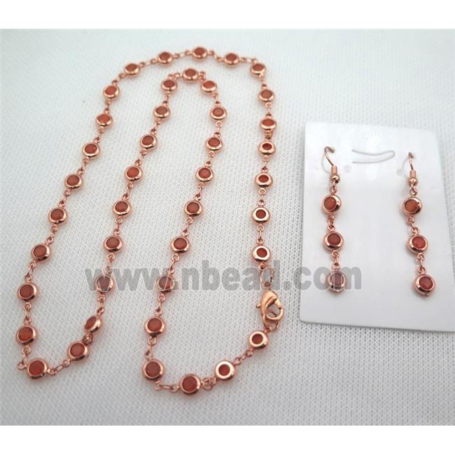 copper Jewelry Sets with orange zircon, rose gold