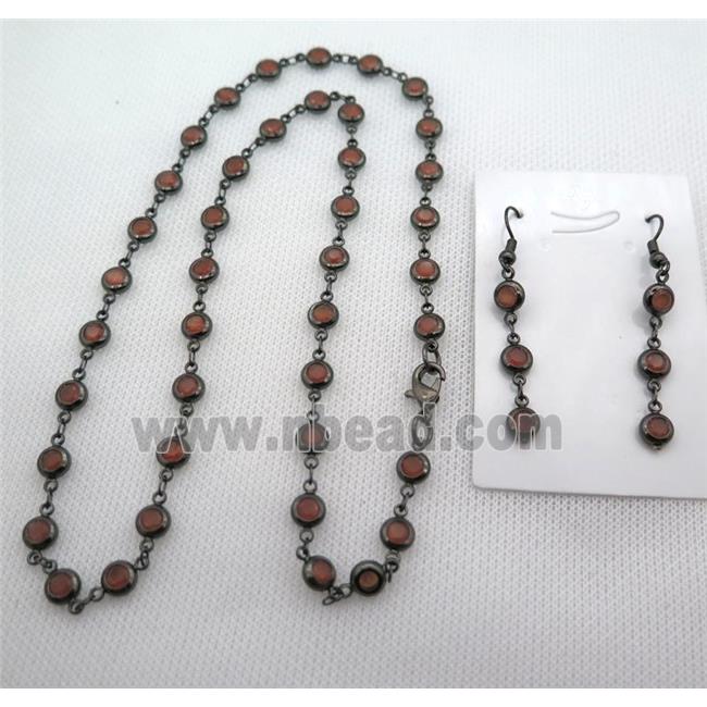 copper Jewelry Sets with orange zircon, black plated