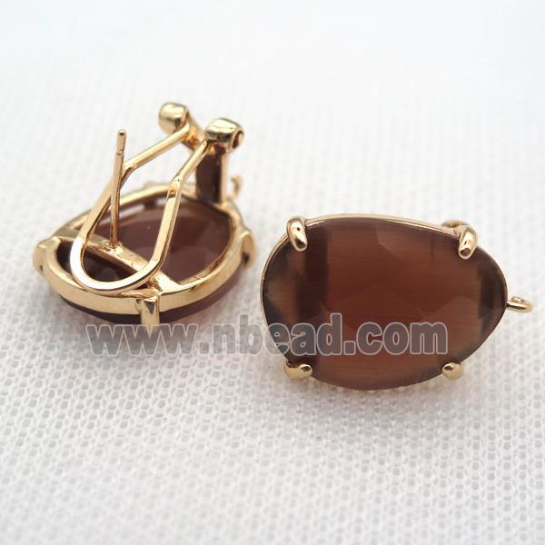 copper clip Earrings with crystal glass, gold plated