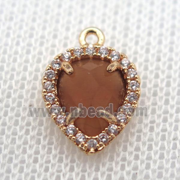 copper teardrop pendant pave zircon with crystal glass, gold plated