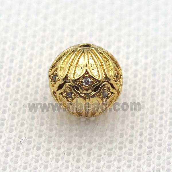 round copper beads paved zircon, gold plated