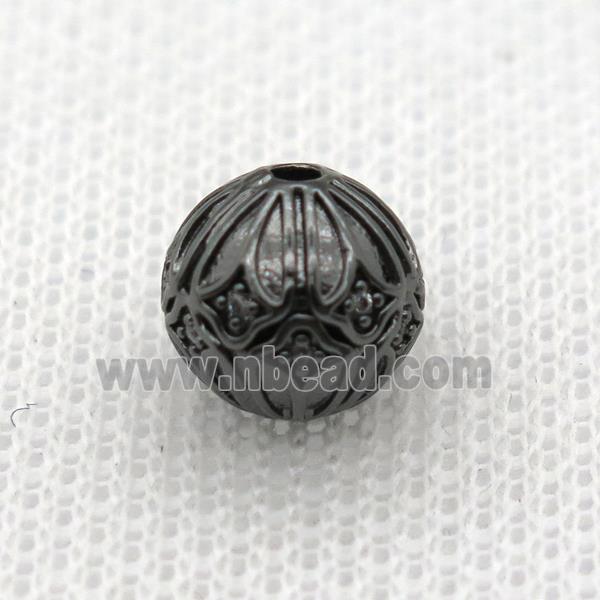 round copper beads paved zircon, black plated