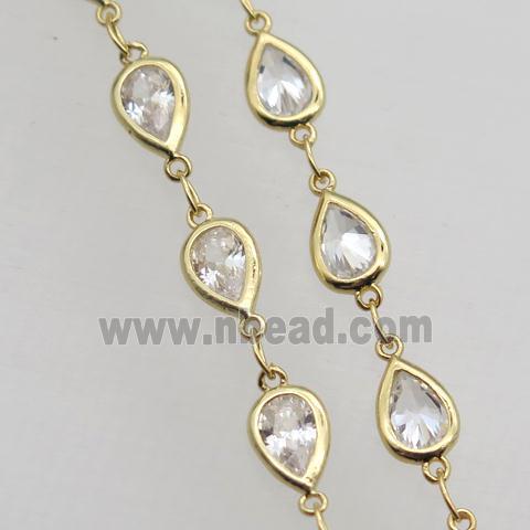 teardrop Zircon Chain, copper, gold plated